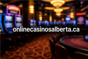An image of spelled onlinecasinosalberta.ca in front of a casino floor